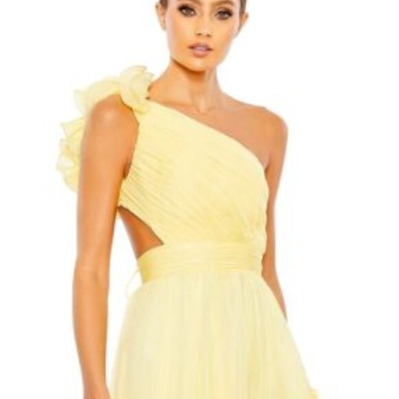 Mac Duggal 67989 Yellow Ruffled One Shoulder Asymmetrical Maxi‎ Gown NEW Size 10 - Picture 7 of 7